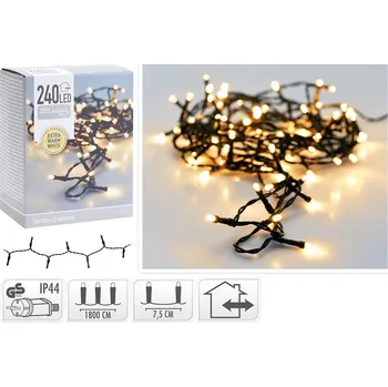 Vánoční dekorace Světelný řetěz 240 LED extra bílý teplý, délka 18 m, 230V (venk. použití) 599034