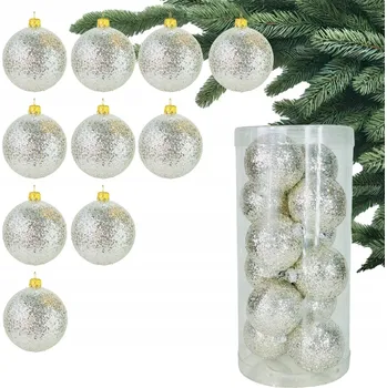 Vánoční dekorace Platinové VÁNOČNÍ VÁNOČNÍ BAŇKY Stříbrné Třpytivé KOULE na stromeček Sada ozdob