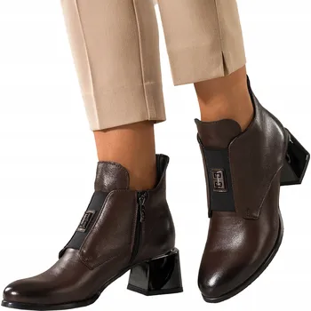 Dámské tenisky KOTNÍKOVÉ BOTY Čokoládové Dámské KOŽENÉ Ozdobné Kostky POHODLNÉ Elegantní vel. 38