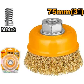 Drátěný kartáč Kartáč rotačný hrnkový vlnitý, priemer 75mm, M14x2, INGCO