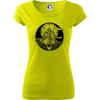 Dámské tričko Cestování - hory kompas - Dámské triko Pure - S ( Limetková )