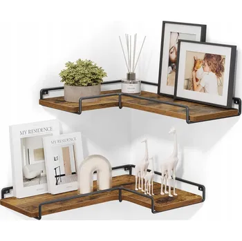 police Nástěnná rohová police Vasagle 2 ks MDF deska 40 x 14 cm, odstíny hnědé