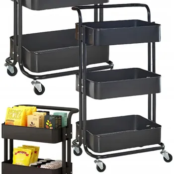 regál KUCHYŇSKÝ A KOUPELNOVÝ REGÁL NA KOLEČKÁCH, POJÍZDNÝ VOZÍK, 3 ÚROVNĚ, KOVOVÝ ORGANIZÉR