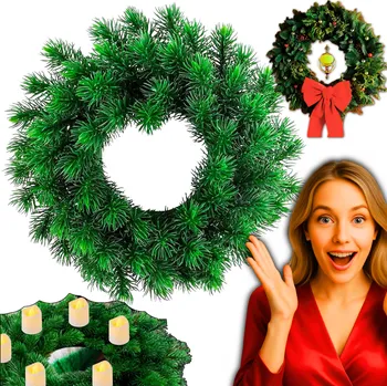 Věnec Věnec Dekorace Světelný na dveře Stůl Hustý Velký 45 cm Zelený