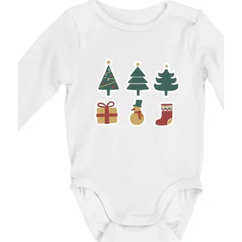 Kojenecký body Vánoční sada - stromky a dárky - Body kojenecké s dlouhým rukávem - Dlouhý r. do 3 měs ( Bílá )