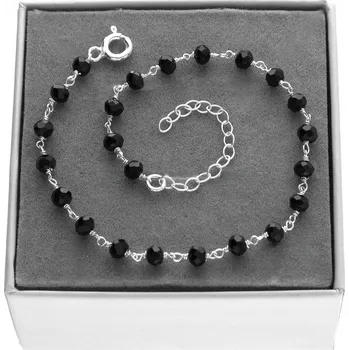 Náramek Stříbrný náramek s ČERNÝMI KORÁLKY 17 cm stříbro 925