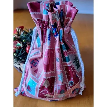 Vánoční dekorace Vánoční pytlík růžový, okénka