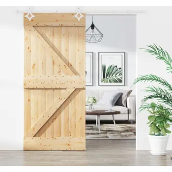 Interiérové dveře Posuvné dveře s kováním 95 x 210 cm masivní borové dřevo IM_3203175