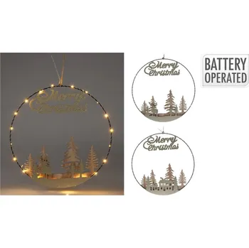 Vánoční dekorace Veselý vánoční kruh s LED světlem 40 cm (2 dizajny) zlatá barva 599134