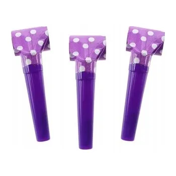 Party dekorace Píšťalky trubky FIALOVÉ puntíky narozeniny párty 6 ks
