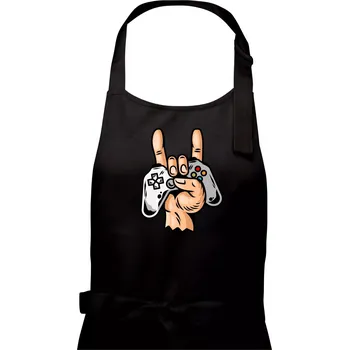 Kuchyňská zástěra Gamer - gamepad paroháč - Pánská zástěra na vaření - Univerzální velikost ( Černá )