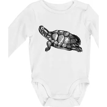 Kojenecký body Tužkou kreslená želva - Body kojenecké s dlouhým rukávem - Dlouhý r. do 3 měs ( Bílá )