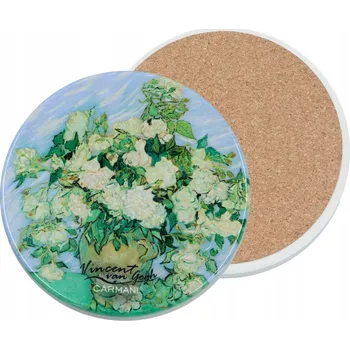 Carmani, keramická kulatá podložka pod hrnek - VAN GOGH/Růže ve váze