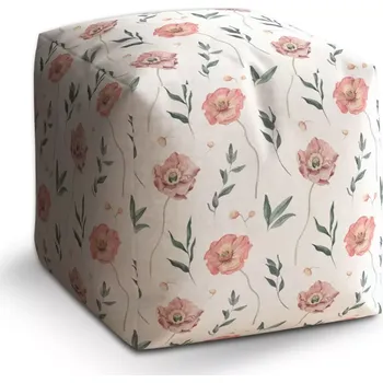 Taburet Sablio Taburet Cube Romantické pryskyřníky: 40x40x40 cm