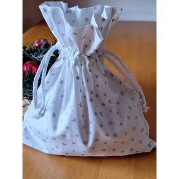 Vánoční dekorace Vánoční pytlík bílý, stříbrné hvězdičky