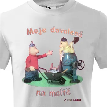 Dětské tričko Pat a Mat - Dovolená na maltě - velikost 110, Barva Bílá