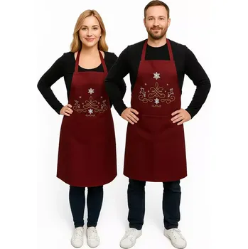 Kuchyňská zástěra Vyšívaná vánoční zástěra s laclem tmavě modrá