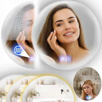 Zrcadlo ZRCADLO VYHŘÍVANÉ PODSVÍCENÉ LED 80 cm KULATÉ KOUPELNOVÉ DOTYKOVÉ