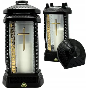 Svíčka HŘBITOVNÍ SVÍČKA na hrob Černá KAPLIČKA Skleněný LAMPION Zlaté Zirkony + Vložka