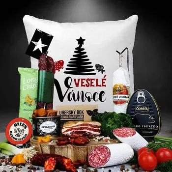 Dárkový potravinový koš Persi - Masožravý dárkový koš se stařeným bůčkem pro chlapa tátu k narozeninám anebo vánocům