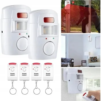 2x BEZDRÁTOVÝ ALARM SENZOR POHYBU SIRÉNA DO DOMU GARÁŽE 4 OVLADAČE