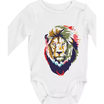 Hlava lva kreslená jednoduchá - Body kojenecké s dlouhým rukávem - Dlouhý r. 3-6 měs ( Bílá )
