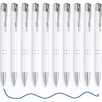 10x Prémiová hliníková Propiska s tlačítkem, jumbo náplň, bílá