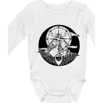 Cestování - hory kompas - Body kojenecké s dlouhým rukávem - Dlouhý r. do 3 měs ( Bílá )