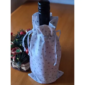 Vánoční dekorace Pytlík vánoční bílý, stříbrné hvězdičky