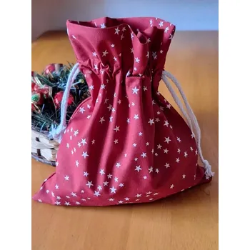 Vánoční dekorace Vánoční pytlík červený bílé hvězdičky