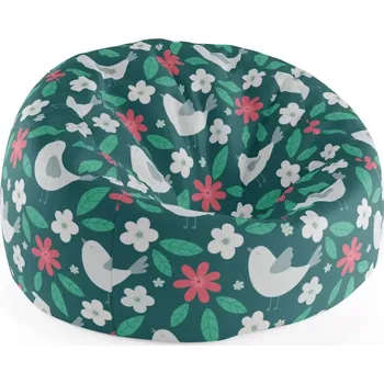 Sedací pytel Sablio Sedací vak Cocoon Červené kvítí s ptáčky - 75 x 45 x 35 cm