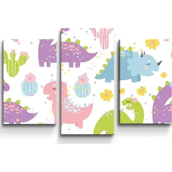Obraz Sablio Obraz - 3-dílný Dinosauři s kaktusy - 75x50 cm