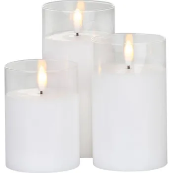 Svíčka 3x skleněná LED svíce, imitace plamene 7,5x10/12,5/15 cm