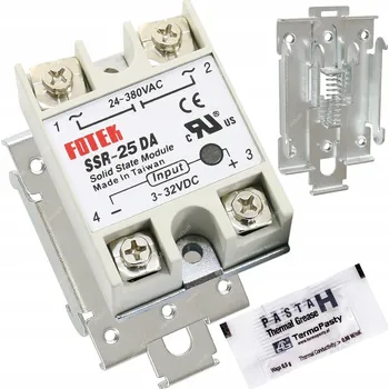 Relé RELÉ FOTEK SSR -25A DC AC + DRŽÁK NA DIN LIŠTU TH35 45mm + TEPLOVODIVÁ PASTA