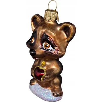 Obraz Ručně malovaná skleněná vánoční koule zobrazující roztomilého mývala s červeným