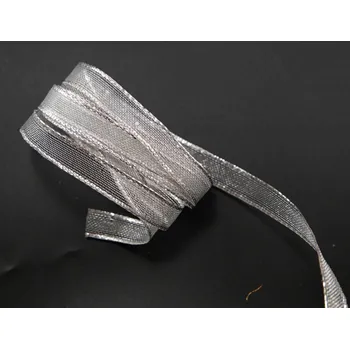 Stuha Lurexová stuha - průsvitná s drátkem - stříbrná - šíře 1 cm