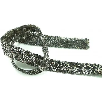 Nažehlovací kamínková porta - černá, tmavě stříbrná - šíře 1,5 cm