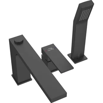 Vodovodní baterie Laveo Vanová baterie Kvadrato 3-otvorová se sprchovým setem - BLQ_713D, černá mat