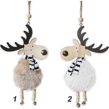 Vánoční dekorace KLIA Sob závěs dřevo 18cm mix