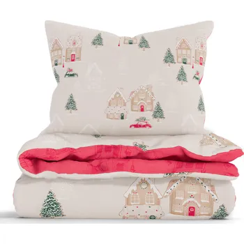 Bytový textil MKLuzkoviny.cz Vánoční bavlněné povlečení Renforcé - Perníková chaloupka krémové 140 x 200, 70 x 90 cm nitěné knoflíky