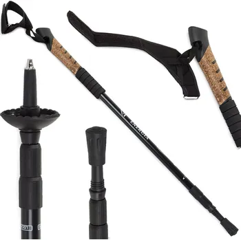 dobirkov.cz Nordic Walking hůl s korkovou rukojetí, treková hůl, černá - 1 ks