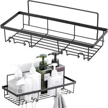 dobirkov.cz Koupelnová polička do sprchy, nástěnná, kovová, 4x háček