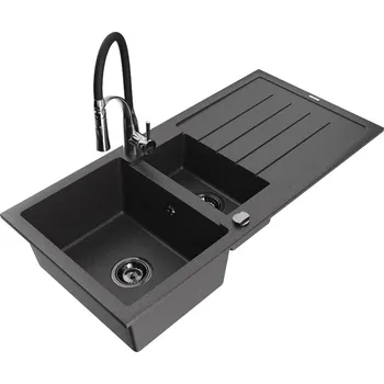 MEXEN - Andres granitový dřez s odkapávačem včetně baterie Aster, černá nakrapiany 6515-76-73450-07-B