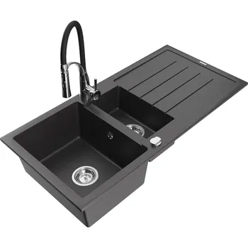 MEXEN - Andres granitový dřez s odkapávačem včetně baterie Aster, černá nakrapiany 6515-76-73450-07