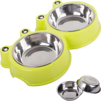 Pelíšek pro psa dobirkov.cz Kovová dvoudílná miska pro psa a kočku, zelená, 0,175L