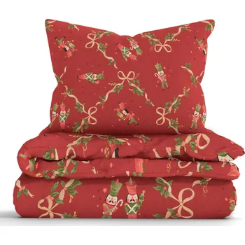 Povlečení Vánoční francouzské bavlněné povlečení Renforcé - Louskáček červené