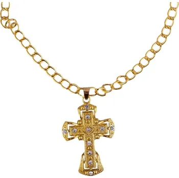 Karnevalový doplněk Kovový náhrdelník kříž s kameny