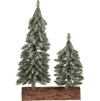 Vánoční dekorace Vánoční dekorace Smrky na špalku - duo, 26 cm, ojíněný, zelená