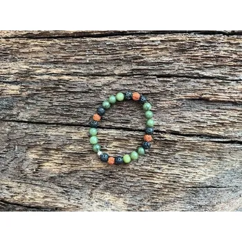 Náramek Náramek Hojnost z kanadského Nefritu, Lávy a Rudrakshi pro útlou ruku