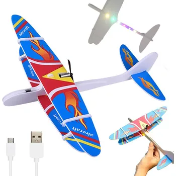 dobirkov.cz Polystyrenové svítící letadlo, USB, kluzák, 19 cm a 13,5 cm, modrý